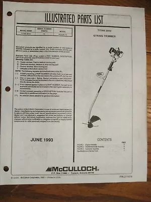 Used Mcculloch  Titan 2000 String Trimmer Parts List June 1993 • $8.65