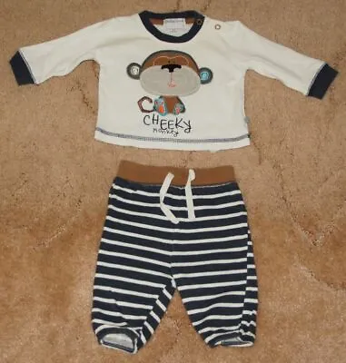 Babaluno Boys' White & Navy Cheeky Monkey Pyjamas/Outfit First Size • £3.99