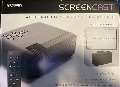 Mercury Innovations Screencast Wi-Fi Projector W/ Screen & Carry Case Bundle NEW • $79.95