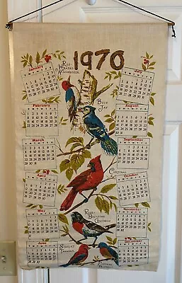 Vintage 1970 Kitchen Linen Calendar Towel Wall Hanging Beautiful Birds • $12.99