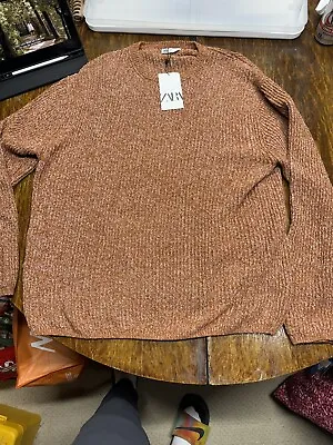 Zara Sweater Men's Large Orange Crew Neck Pullover  Long Sleeve • $30