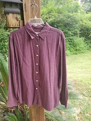 Eddie Bauer Shirt Women Large Burgundy Button Down Plaid Long Sleeve Cotton • $7