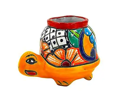 Mexican Talavera Corona Turtle Planter Pot Hand Painted - Yellow Body • $52.49