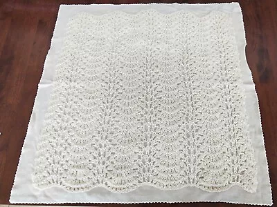 Vintage Onkaparinga Merino Wool Baby Wrap Bassinet Blanket Hand Knitted Lace Ptn • $30