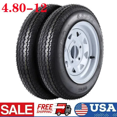 4.80-12 480-12 4.80 X12 Trailer Tires On Rims 5 Lug Road Range C 6 6PR Set Of 2 • $96.88