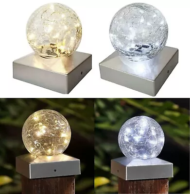 £14.95 • Buy Solar Led Deck Cap Crackle Glass Ball Light Garden Outdoor Post Fence Lights New