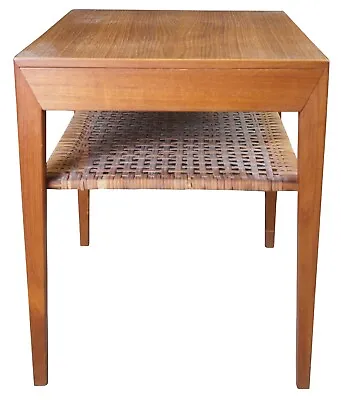 Severin Hansen Danish Mid Century Modern Teak & Rattan Side End Table MCM 1960s • $1175