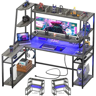 L Shaped Computer Desk 63'' Corner Gaming Desk PC Gaming Desk With Storage Oak • $199.99