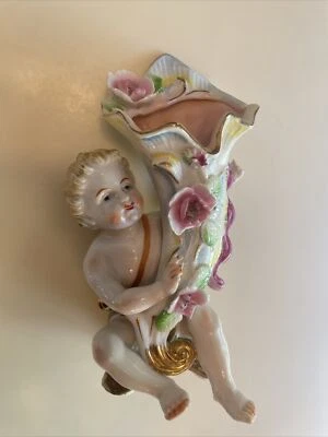 Vintage Cherub Bud Vase Figurine Porcelain Flower Romantic Hand Painted • $15