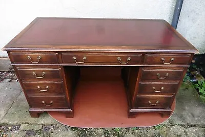 Antique Style Leather Top Oak Twin Pedestal Knee Hole Writing Desk Superb Order • £475