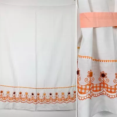 Vintage Curtains 2 Panels Tie Backs White Orange Floral Embroidery 28.5x35 In • $34.97