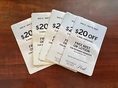 Lot Of 5 Victoria’s Secret Coupon $20 Off $50 + Mist Or Lotion Use May 8-21 • $15.99