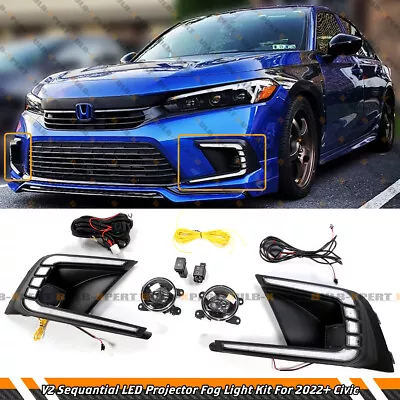 $139.99 • Buy For 2022-23 Civic V2 Drl Led Fog Lamp Bezel Cover + Clear Projector Fog Lens Kit