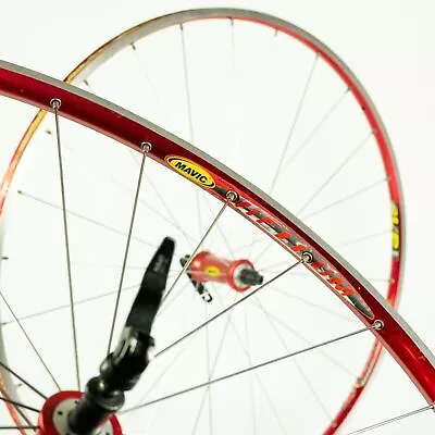 MAVIC HELIUM WHEELS 700c 28  TUBULAR ROAD BIKE  BICYCLE VINTAGE 90s LIGHT Red • $347.72