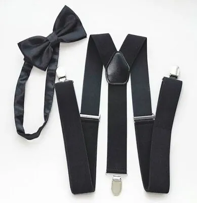 Black Suspender And Bow Tie Set For Adults Men Women Teenagers USA Seller • $8.98