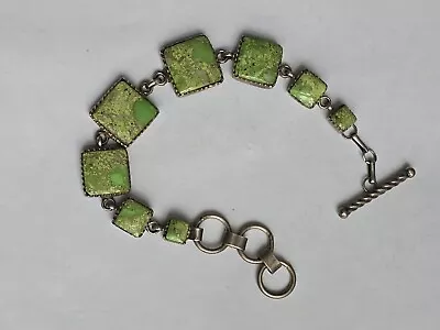 Vintage Sterling Silver Navajo J. Velasquez Green Turquoise Bracelet • $150