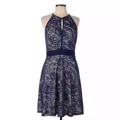 Navy Lace Halter Cocktail Dress Sz M • $32