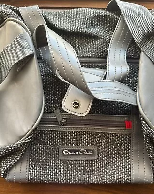 OSCAR DE LA RENTA Vintage Tweed Gray Bag Zipper & Strap Luggage Tote Duffel 16” • $12.98