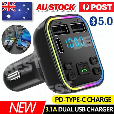 Car FM Transmitter Bluetooth Radio MP3 Player Music RGB Light Charger Kit USB • $9.95