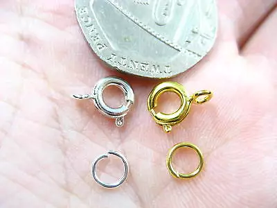 20pc Necklace Bracelet Round Clasps Fastener Clasp Hooks Gold Silver Jump Rings • £3.99