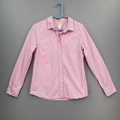 J Crew Shirt Womens 6 Pink White Plaid The Perfect Shirt Gingham Long Sleeve • $20