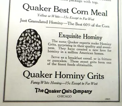 1919 Quaker Hominy Grits - Aluminum Cooking Magazine Print Ad Vintage Ephemera • £7.48