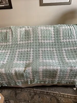 Handmade Irish Vintage Crochete Bedspread /Tablecloth 78”x 90” Mint Green/white • $33