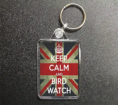Keep Calm And Bird Watch Keyring Union Jack Bag Tag Fob Gift Twitcher Birding • £3.50