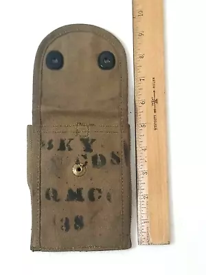 WW1 M1910 .45 Khaki Canvas Ammunition Pouch With Unit Markings 1918 Dated • $39.99