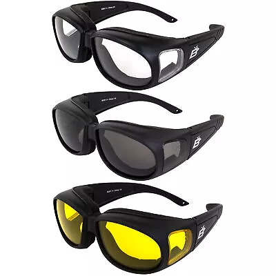 Birdz Swallow Fit Over Glasses Padded Motorcycle Sunglasses Day Night Combo • $38.99