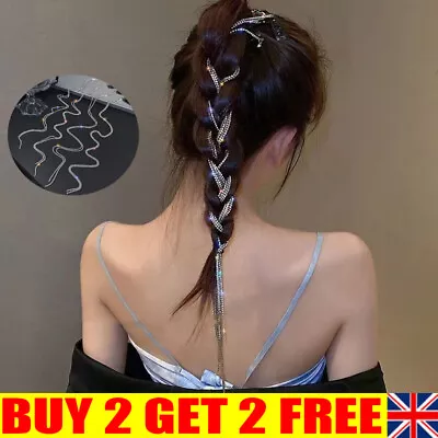 £3.98 • Buy Flashing Diamond Chain Hairpin Braided Hair Headdress Clip Tassel Rhinestone CY