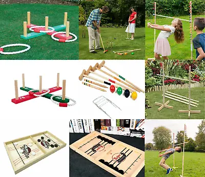 Garden Fun Wooden Giant Croquet Limbo Wooden Chess Ring Toss Kids & Family Games • £13.95