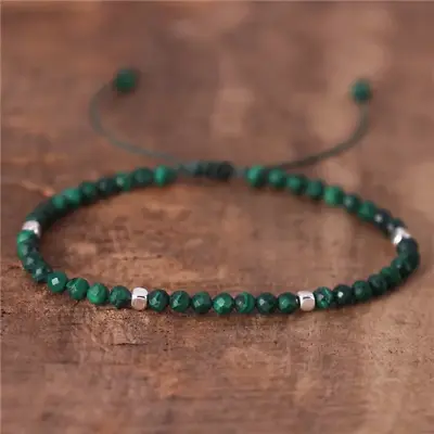 Green Malachite 4mm Faceted Tibetan Bead Healing Reiki Dainty Women Men Bracelet • $12.08