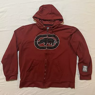 Y2K Ecko Unltd Full Zip Hoodie Sweatshirt Red Patch Logo Men’s Large Vintage • $24.99