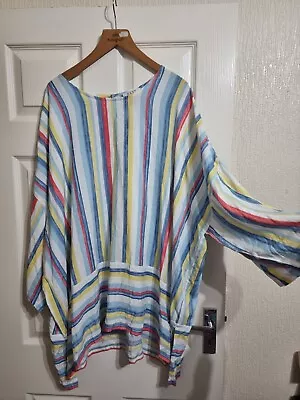 EAST Lifestyle Striped Pastel Rainbow Tunic Top Sm RRP £79 Size XL Lagenlook • £33