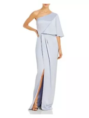 AIDAN MATTOX Womens Light Blue Satin Draped One Shoulder Sleeves Gown Dress 2 • $56.99