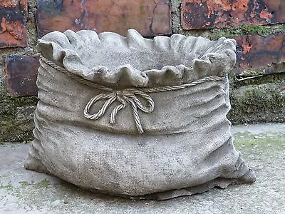 Sack Planter Hand Cast Stone Outdoor Garden Ornament Flower Pot Decor Gift • £49.90