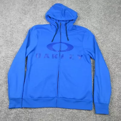 Oakley Sweater Mens Large Blue Solid Full Zip Hoodie Sweatshirt Big Logo Outdoor • $19.99