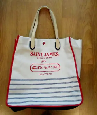 Saint James For Coach Canvas Tote Bag Shoulder Purse Nautical Stripe Resort • $86