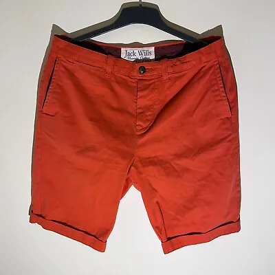 Jack Wills Mens Red Chino Style Button Up Cotton Shorts Pockets Size Waist 34  • £10.38