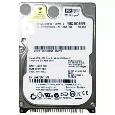 Western Digital 250GB 2.5  WD2500BEVE IDE ATA PATA LAPTOP HARD DRIVE SCORPIO HDD • £48.99