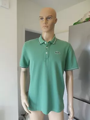 *LACOSTE* Mens STRIPED COLLAR POLO SHIRT Short Sleeve Green XXL (7) EC Rrp£105 • £2.77