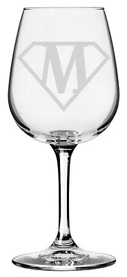 Superman Themed Font - Etched Monogram All Purpose 12.75oz Libbey Wine Glass • $24.99