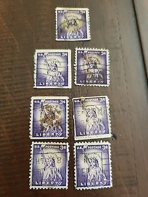 LOT OF 7   3 Cent U.S. Postage Stamps STATUE Of LIBERTY POSTMARKED • $1.25