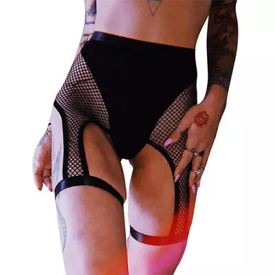 Women Sexy Mesh Patchwork Shorts Hollow Suspender Garter Belt Holder Dance Pants • $14.88