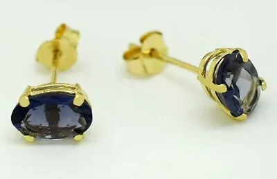 GENUINE 1.26 Cts IOLITE EARRINGS 14K GOLD - Made In USA - FREE APPRAISAL SERVICE • £17.02