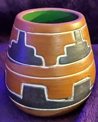 Mayan Mexican Aztec Vase Pot Red Clay Pottery Folk Art Vessel Vtg Indian  Green • $20.74