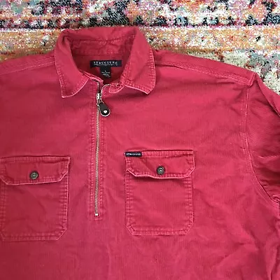 Vintage 90s Structure Red Corduroy Quarter Zip Shirt Size Large Made Hong Kong • $25