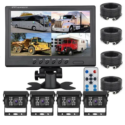 9  QUAD SPLIT MONITOR SCREEN 4x REAR VIEW BACKUP CCD CAMERA SYSTEM FOR TRUCK RV • $138.99