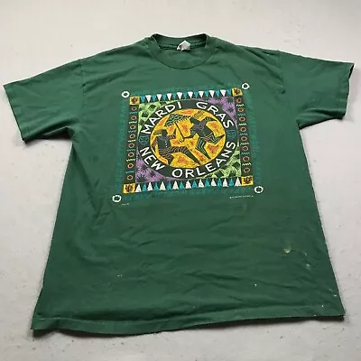 VINTAGE Mardi Gras Shirt Mens XL Green New Orleans Single Stitch Hanes USA 90s • $19.99